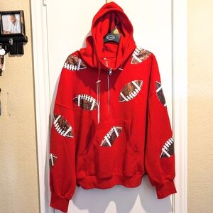 Sequin Football Hoodie Red Game Day Pullover Sweatshirt M